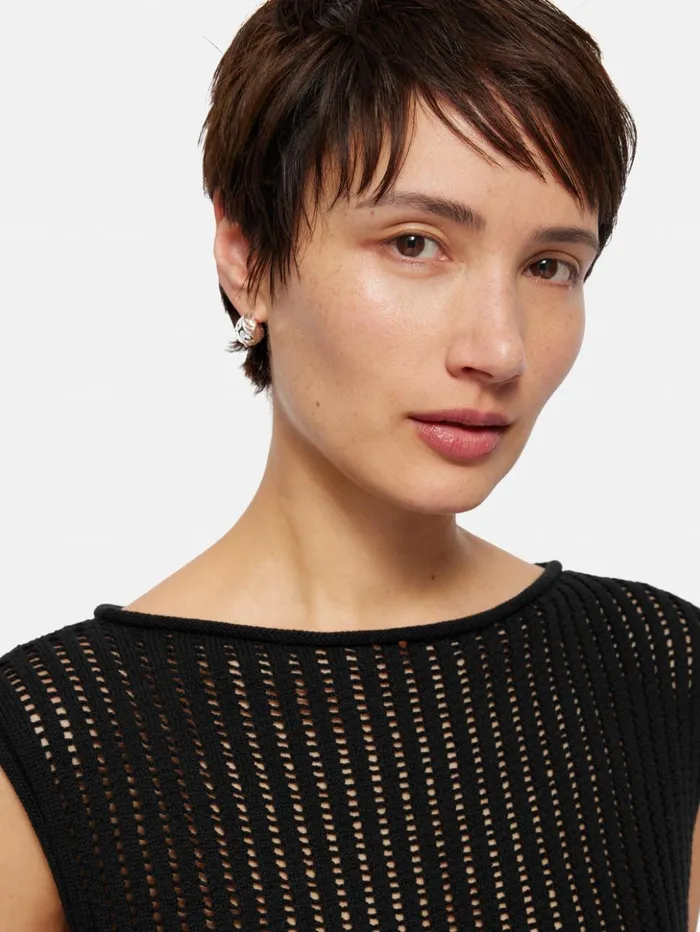 Jigsaw Linear Pointelle Tank Black Women Shirts and Tops