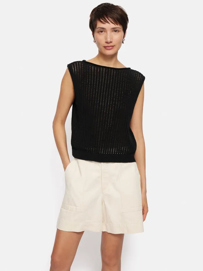 Jigsaw Linear Pointelle Tank Black Women Shirts and Tops