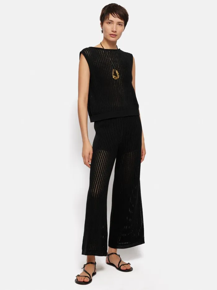 Jigsaw Linear Pointelle Tank Black Women Shirts and Tops