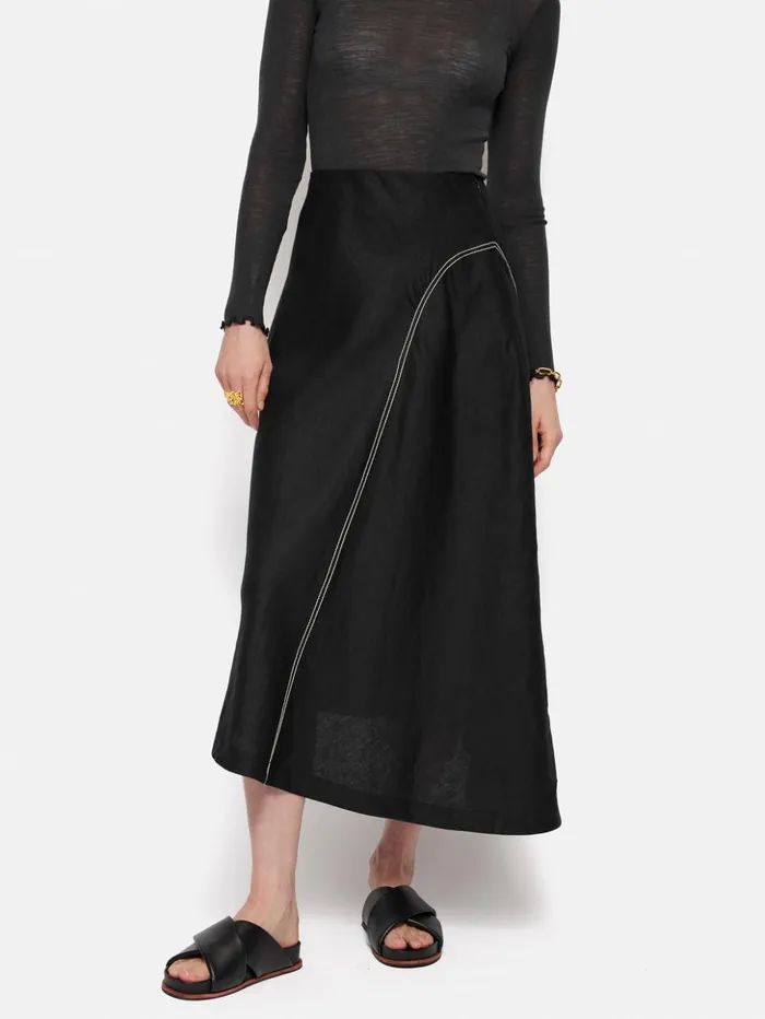 Jigsaw Linen Bias Cut Midi Skirt Black Women Skirts