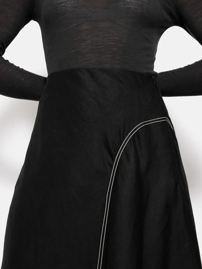 Jigsaw Linen Bias Cut Midi Skirt Black Women Skirts