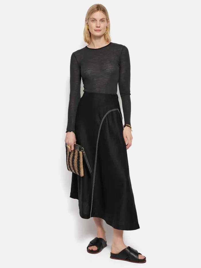 Jigsaw Linen Bias Cut Midi Skirt Black Women Skirts