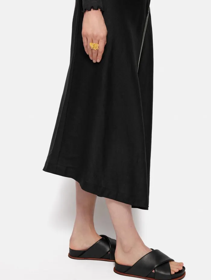 Jigsaw Linen Bias Cut Midi Skirt Black Women Skirts