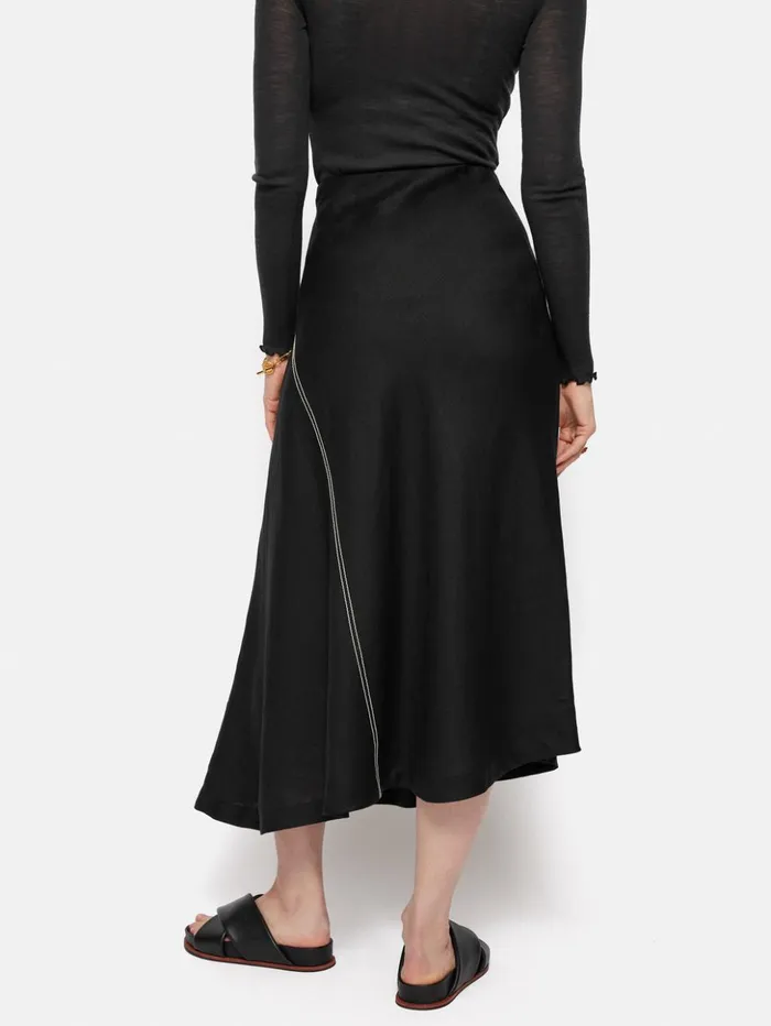 Jigsaw Linen Bias Cut Midi Skirt Black Women Skirts