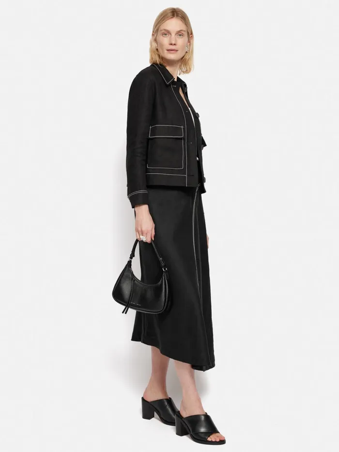 Jigsaw Linen Bias Cut Midi Skirt Black Women Skirts
