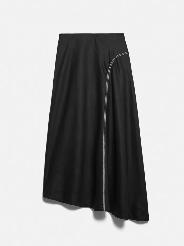Jigsaw Linen Bias Cut Midi Skirt Black Women Skirts