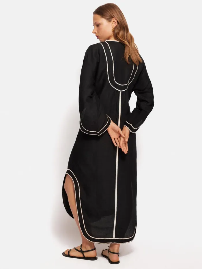 Jigsaw Linen Blend Embroidery Kaftan Black Women Dresses and Jumpsuits