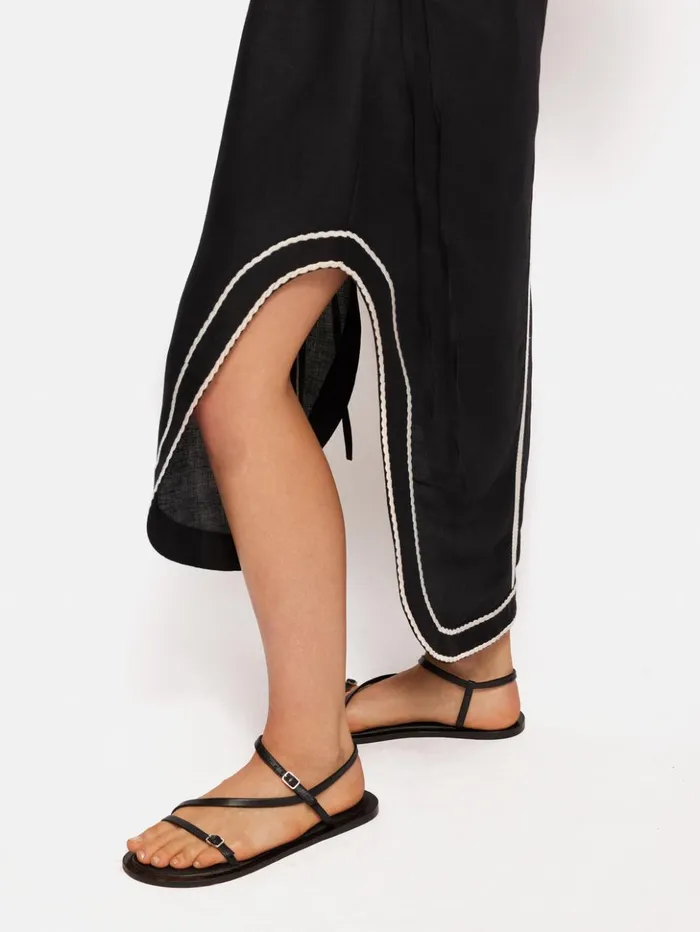 Jigsaw Linen Blend Embroidery Kaftan Black Women Dresses and Jumpsuits