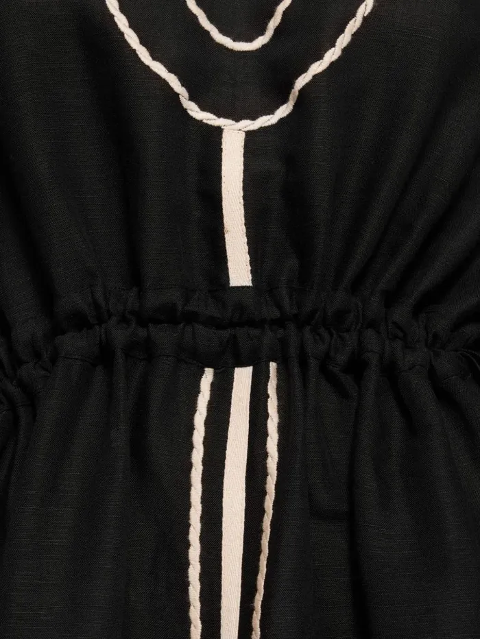 Jigsaw Linen Blend Embroidery Kaftan Black Women Dresses and Jumpsuits