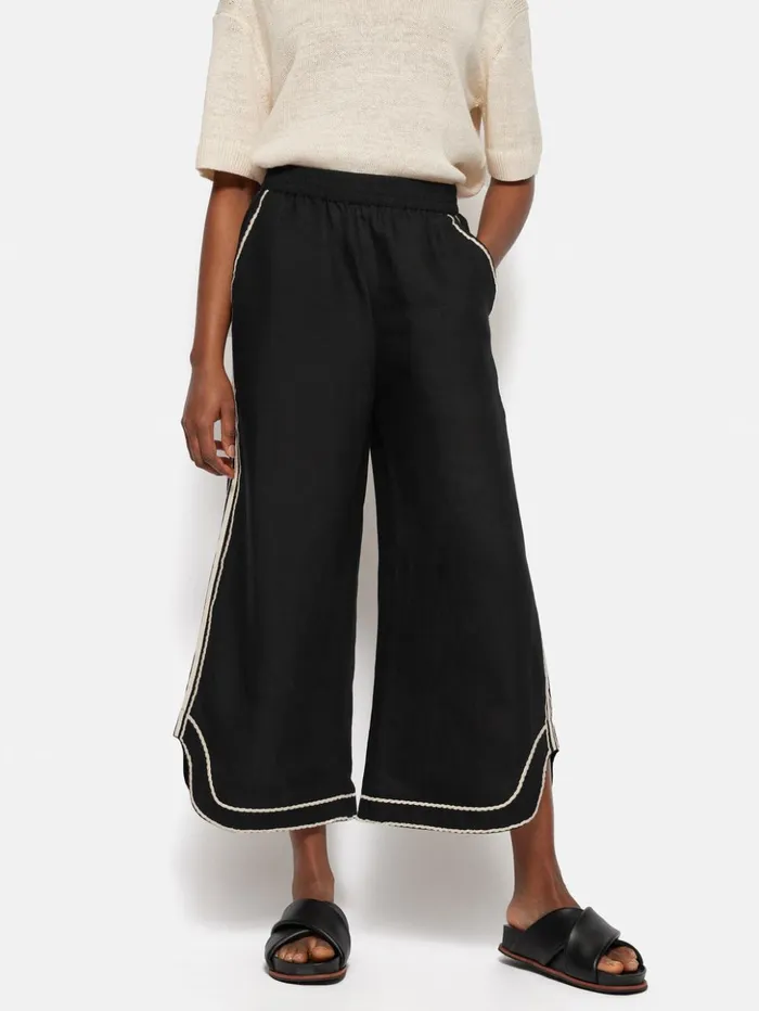 Jigsaw Linen Blend Embroidery Trouser Black Women Trousers