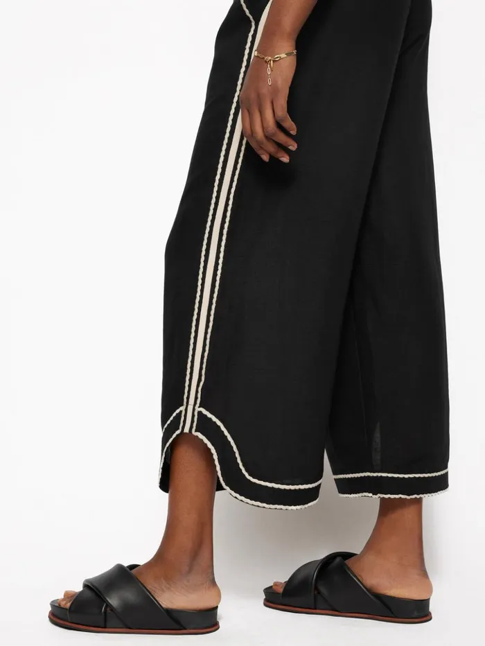 Jigsaw Linen Blend Embroidery Trouser Black Women Trousers