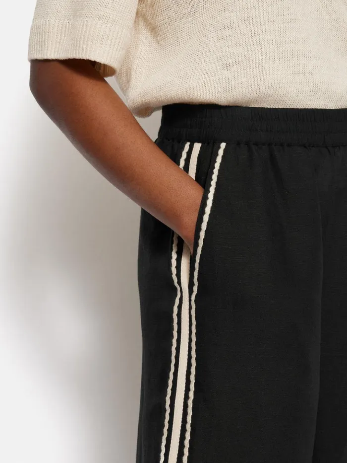 Jigsaw Linen Blend Embroidery Trouser Black Women Trousers