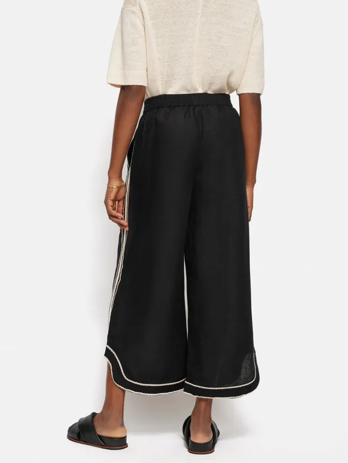 Jigsaw Linen Blend Embroidery Trouser Black Women Trousers
