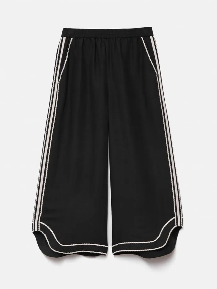 Jigsaw Linen Blend Embroidery Trouser Black Women Trousers