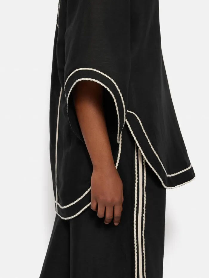 Jigsaw Linen Blend Embroidery Tunic Black Women Shirts and Tops