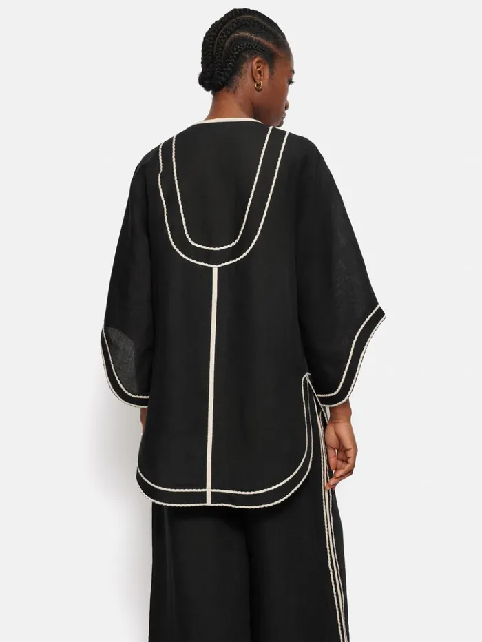 Jigsaw Linen Blend Embroidery Tunic Black Women Shirts and Tops