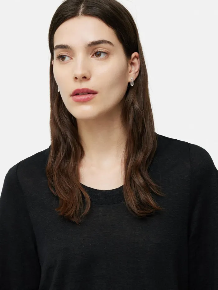 Jigsaw Linen Blythe Half Sleeve Tee Black Women Shirts and Tops