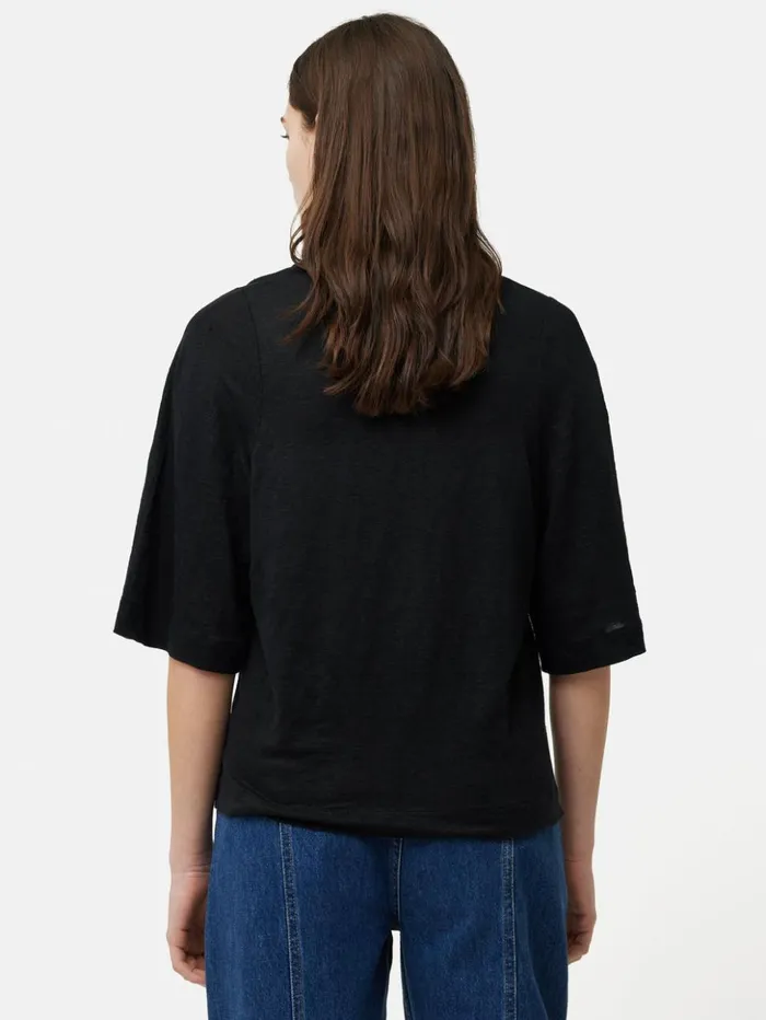 Jigsaw Linen Blythe Half Sleeve Tee Black Women Shirts and Tops