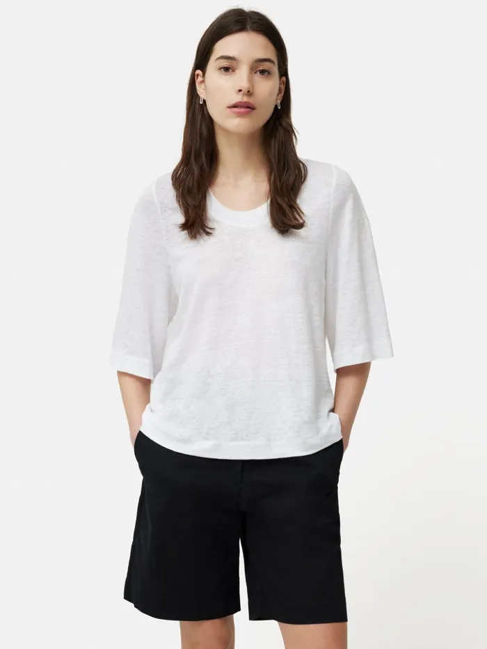Jigsaw Linen Blythe Half Sleeve Tee White Women Shirts and Tops