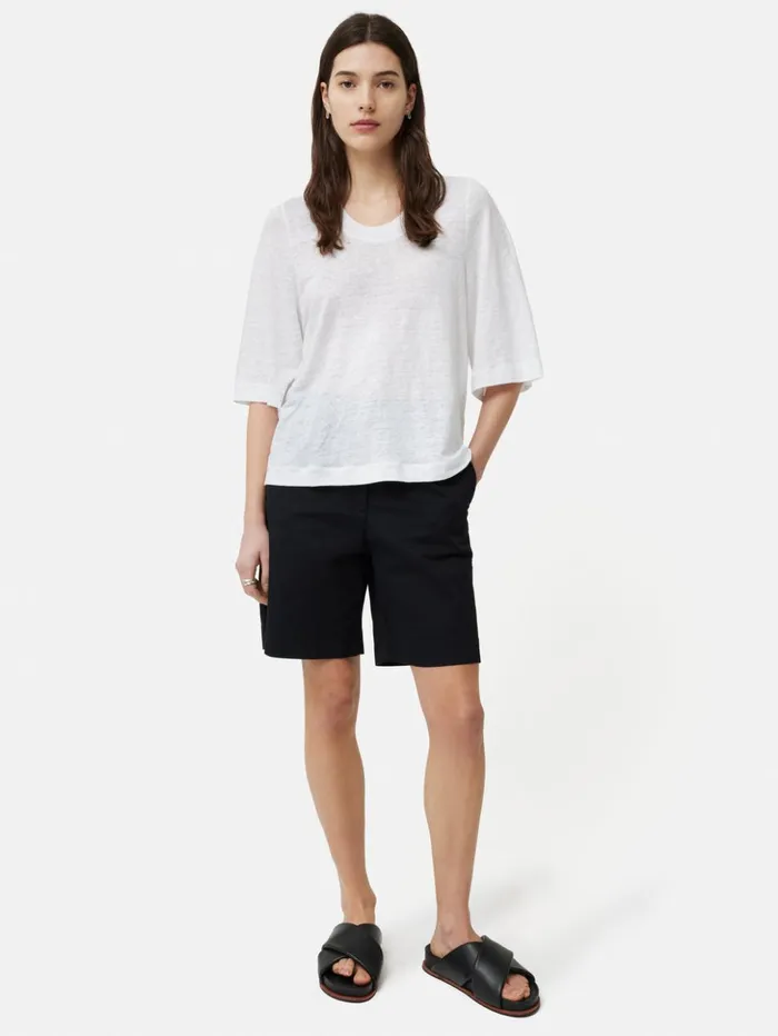Jigsaw Linen Blythe Half Sleeve Tee White Women Shirts and Tops