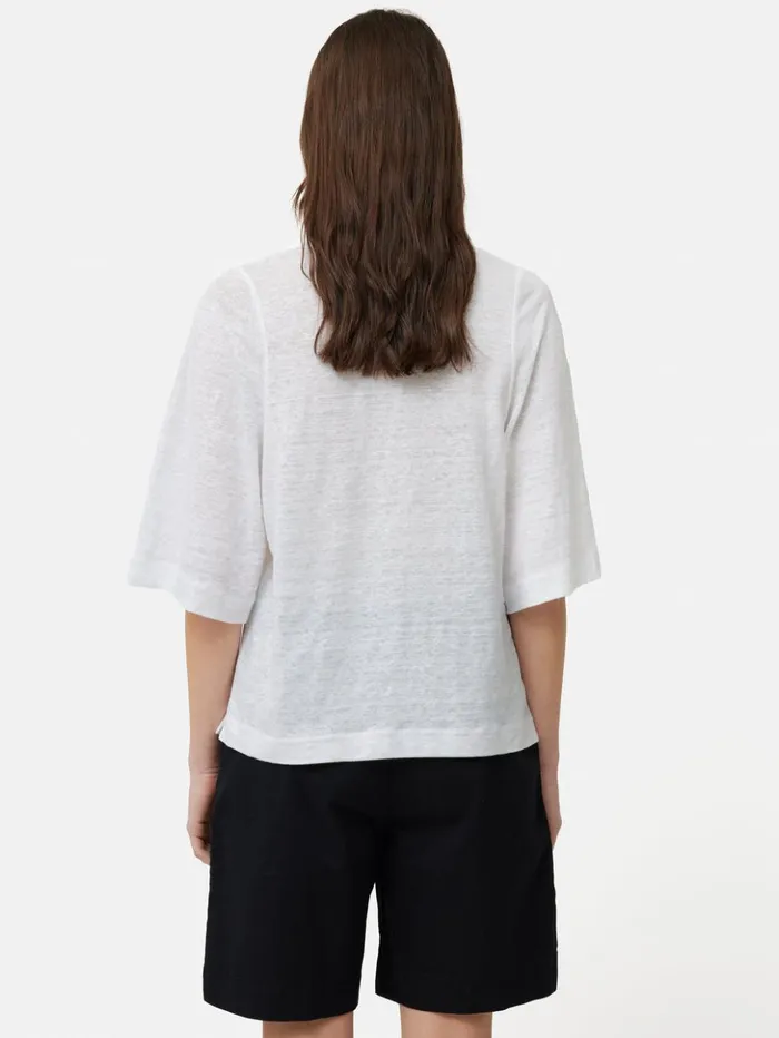 Jigsaw Linen Blythe Half Sleeve Tee White Women Shirts and Tops