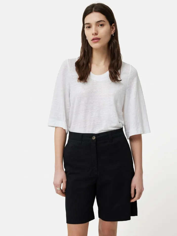 Jigsaw Linen Blythe Half Sleeve Tee White Women Shirts and Tops