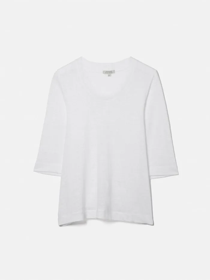 Jigsaw Linen Blythe Half Sleeve Tee White Women Shirts and Tops