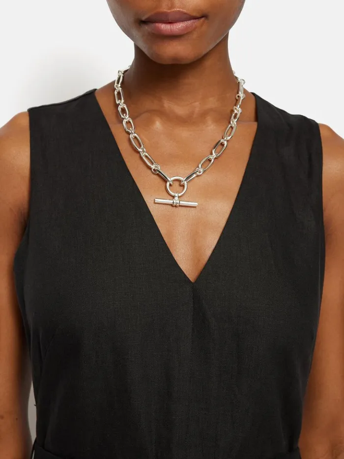 Jigsaw Linen Button Detail Dress Black Women Dresses and Jumpsuits