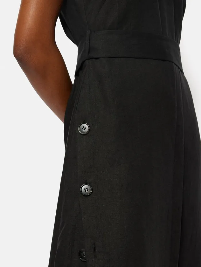 Jigsaw Linen Button Detail Dress Black Women Dresses and Jumpsuits