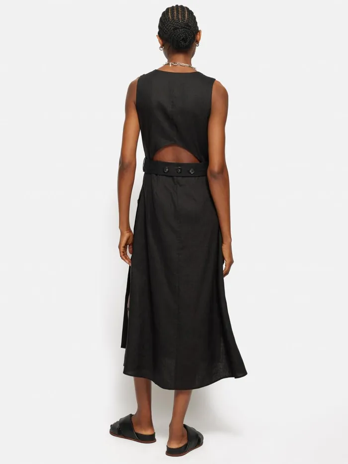 Jigsaw Linen Button Detail Dress Black Women Dresses and Jumpsuits