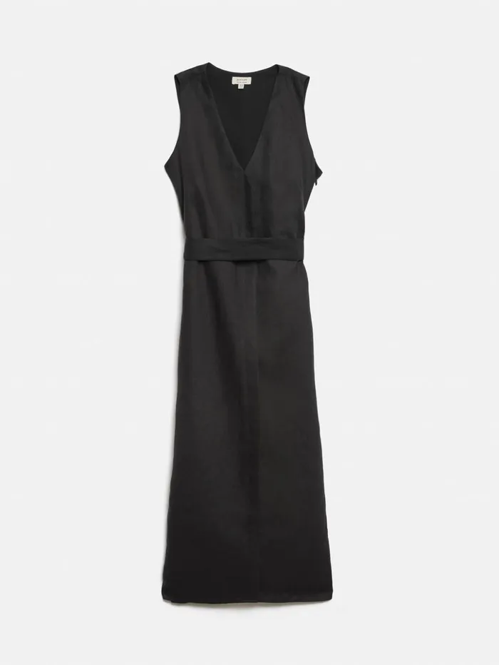 Jigsaw Linen Button Detail Dress Black Women Dresses and Jumpsuits