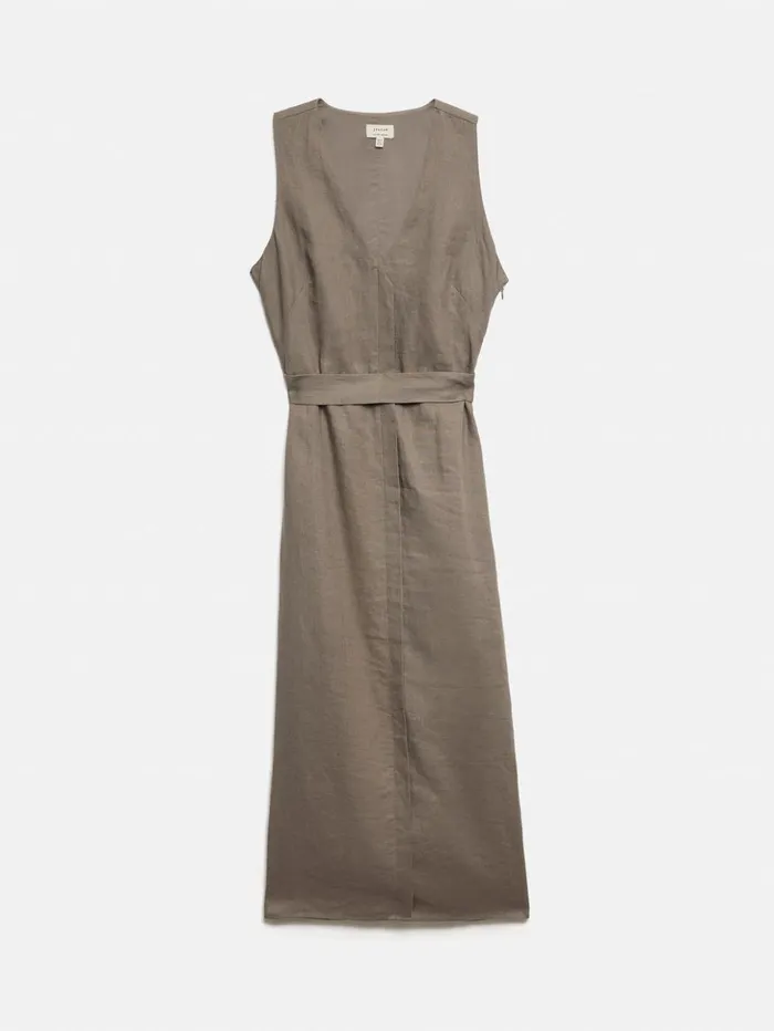 Jigsaw Linen Button Detail Dress Taupe Women Dresses and Jumpsuits