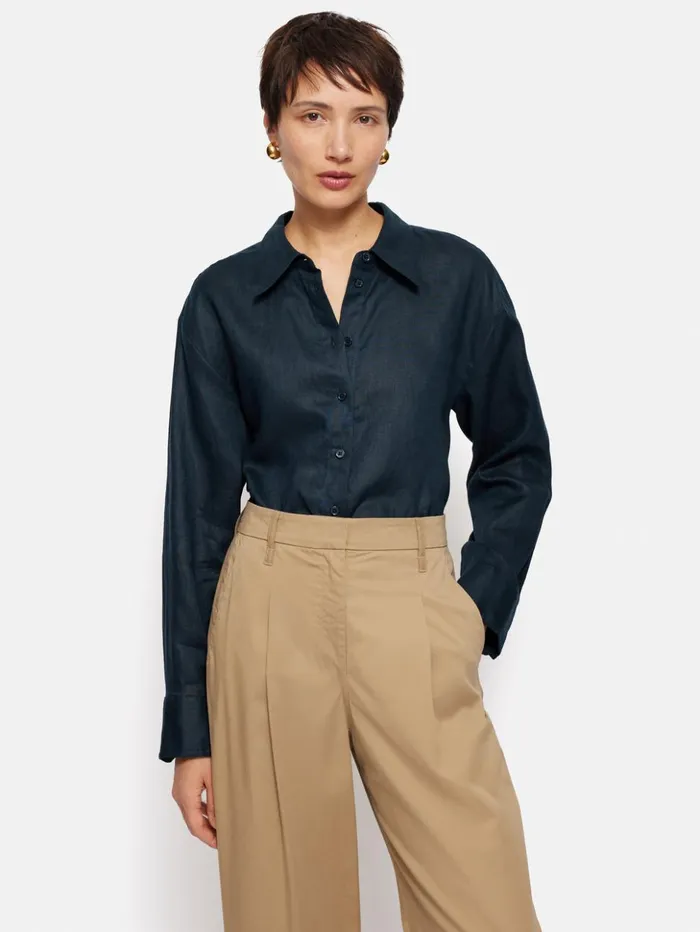 Jigsaw Linen Casual Shirt Navy Women Shirts and Tops