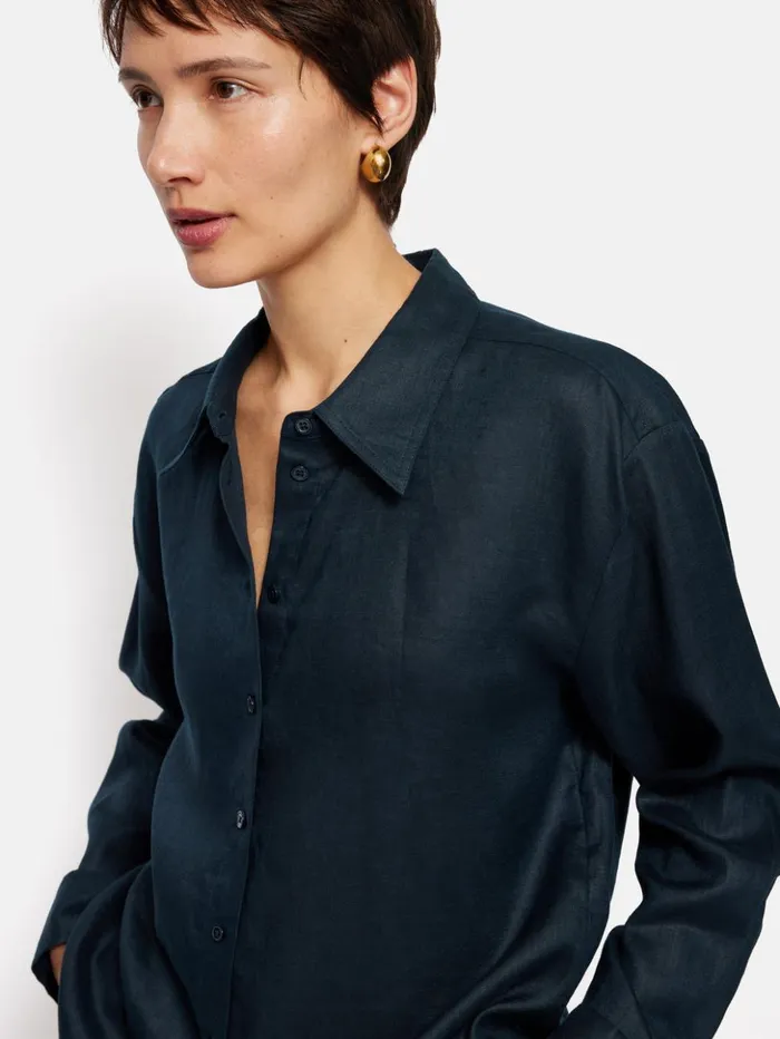 Jigsaw Linen Casual Shirt Navy Women Shirts and Tops