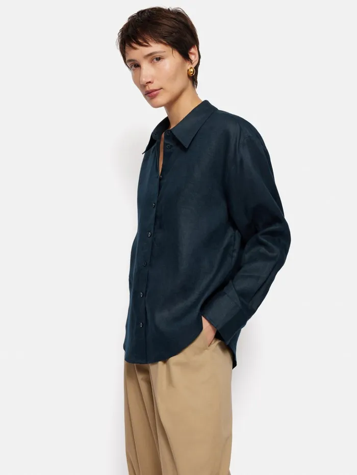 Jigsaw Linen Casual Shirt Navy Women Shirts and Tops