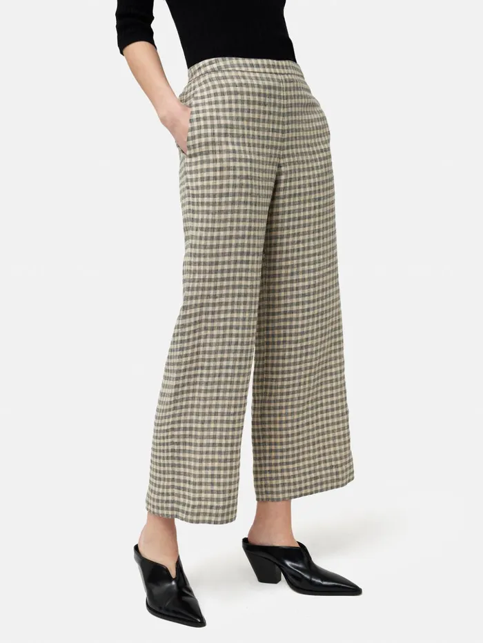 Jigsaw Linen Check Palazzo Trouser Beige Women Trousers