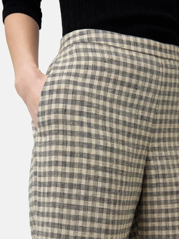 Jigsaw Linen Check Palazzo Trouser Beige Women Trousers