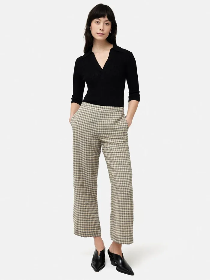 Jigsaw Linen Check Palazzo Trouser Beige Women Trousers