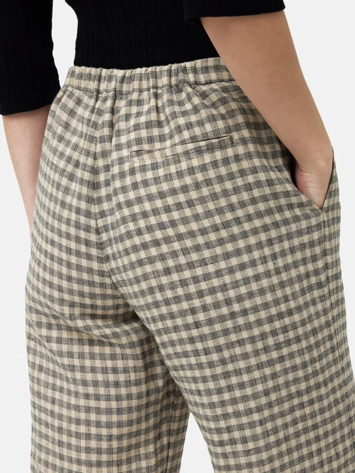 Jigsaw Linen Check Palazzo Trouser Beige Women Trousers