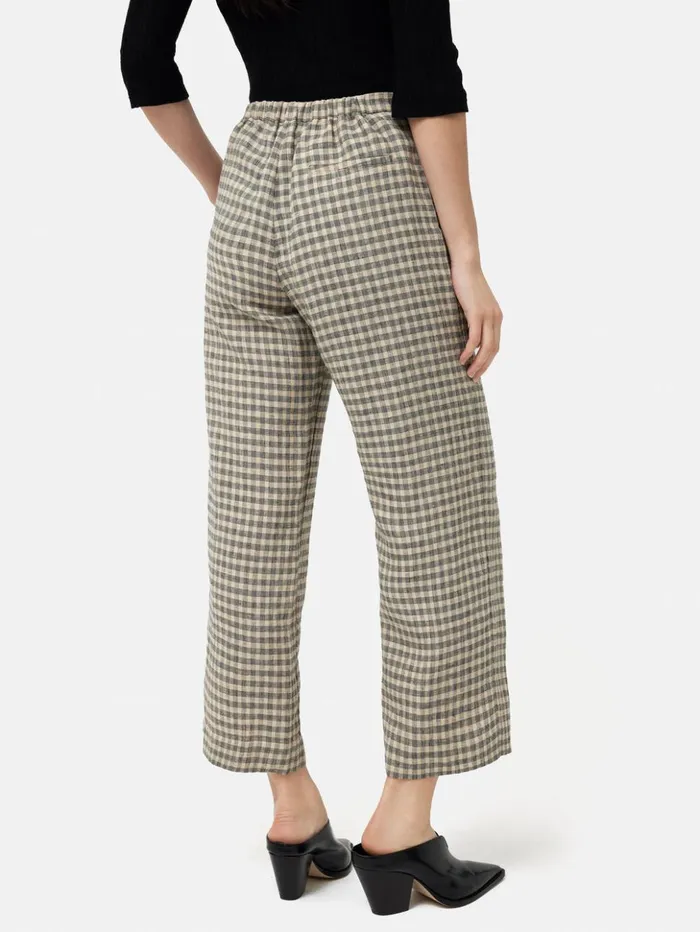 Jigsaw Linen Check Palazzo Trouser Beige Women Trousers