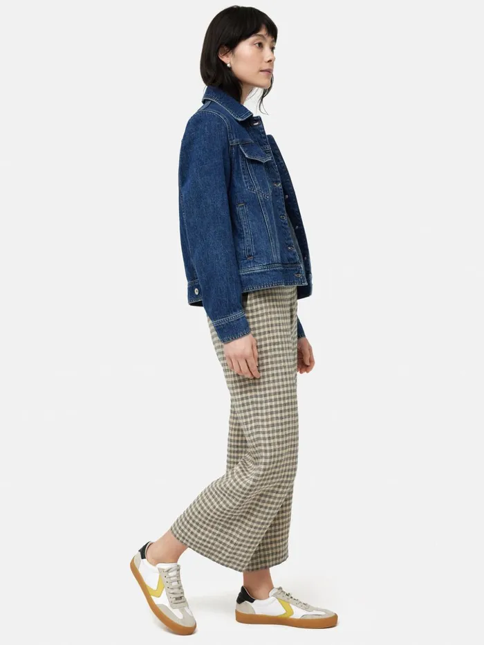 Jigsaw Linen Check Palazzo Trouser Beige Women Trousers