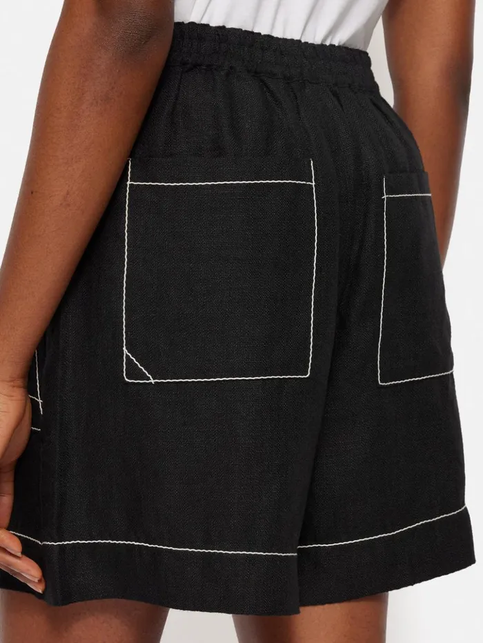 Jigsaw Linen Contrast Stitch Short Black Women Shorts