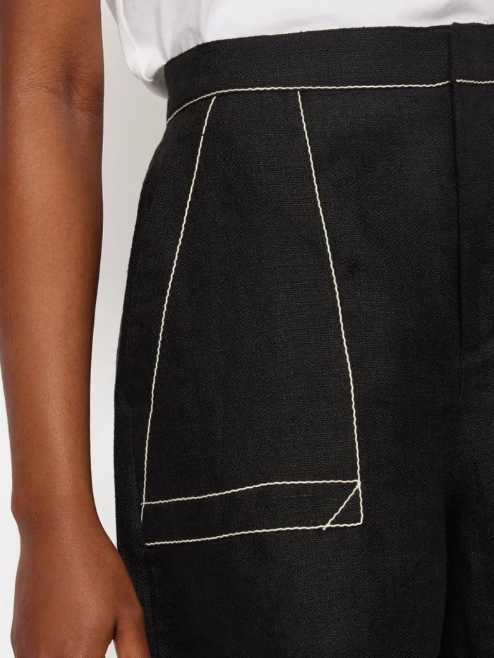 Jigsaw Linen Contrast Stitch Short Black Women Shorts