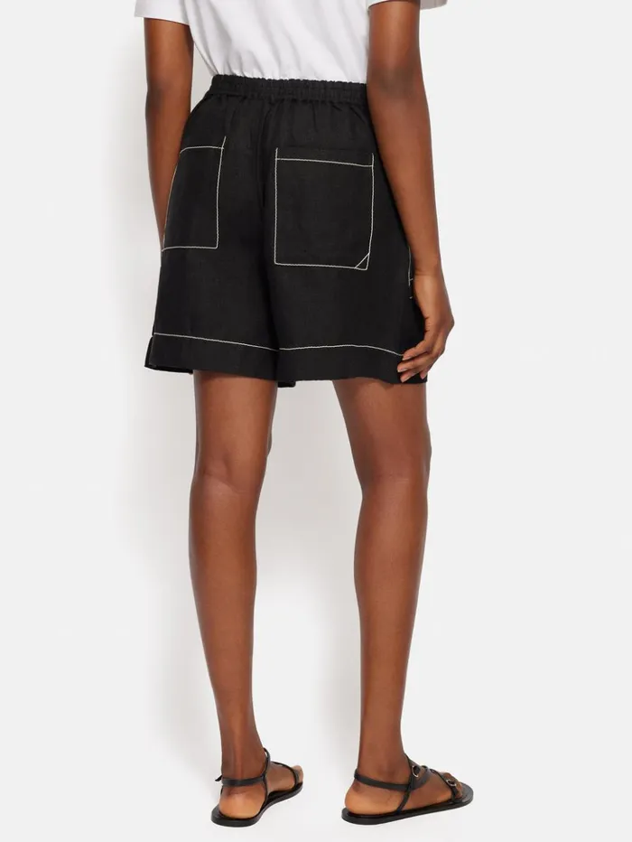 Jigsaw Linen Contrast Stitch Short Black Women Shorts