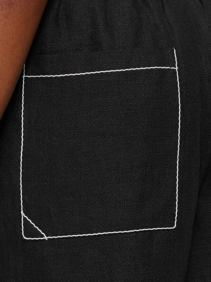 Jigsaw Linen Contrast Stitch Short Black Women Shorts