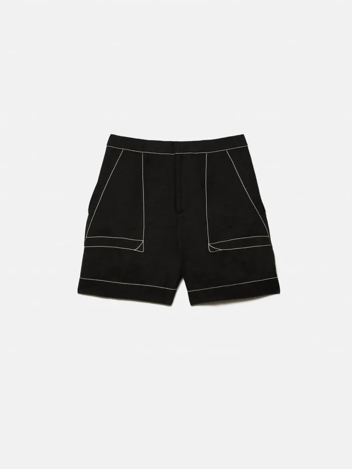 Jigsaw Linen Contrast Stitch Short Black Women Shorts