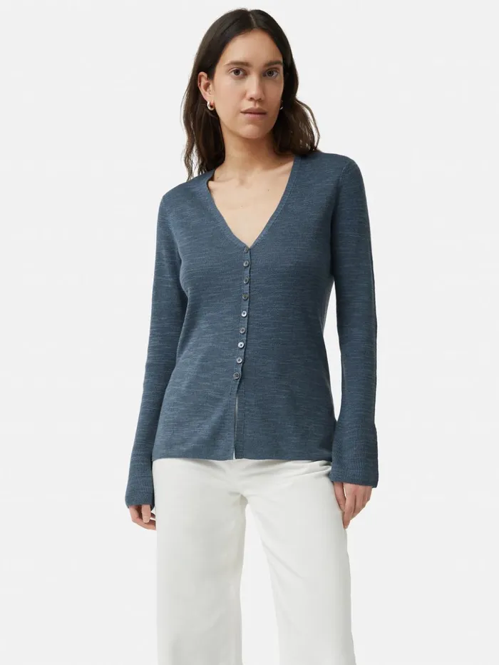 Jigsaw Linen Cotton Cardigan Mineral Blue Women Knitwear and Cashmere