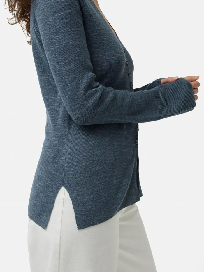 Jigsaw Linen Cotton Cardigan Mineral Blue Women Knitwear and Cashmere