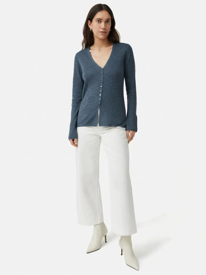 Jigsaw Linen Cotton Cardigan Mineral Blue Women Knitwear and Cashmere