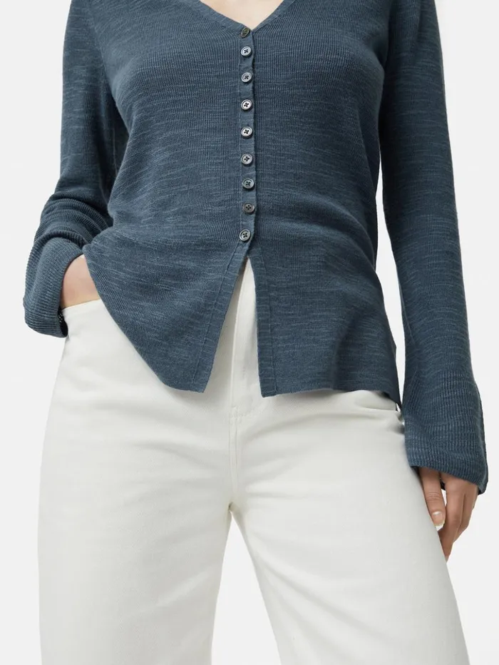 Jigsaw Linen Cotton Cardigan Mineral Blue Women Knitwear and Cashmere